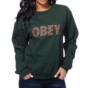 Obey Vintage 2013 Forest Green Sweatshirt with Cheetah Print Logo